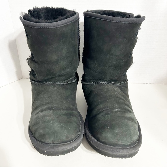 L. L. Bean Suede Leather Shearling Lined Winter Boots Buttons Up Side Elastic - Picture 4 of 9